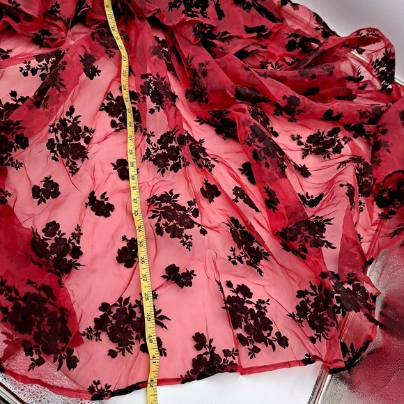 Burgundy Red sheer high low black flocked floral skirt M/L - Picture 7 of 9